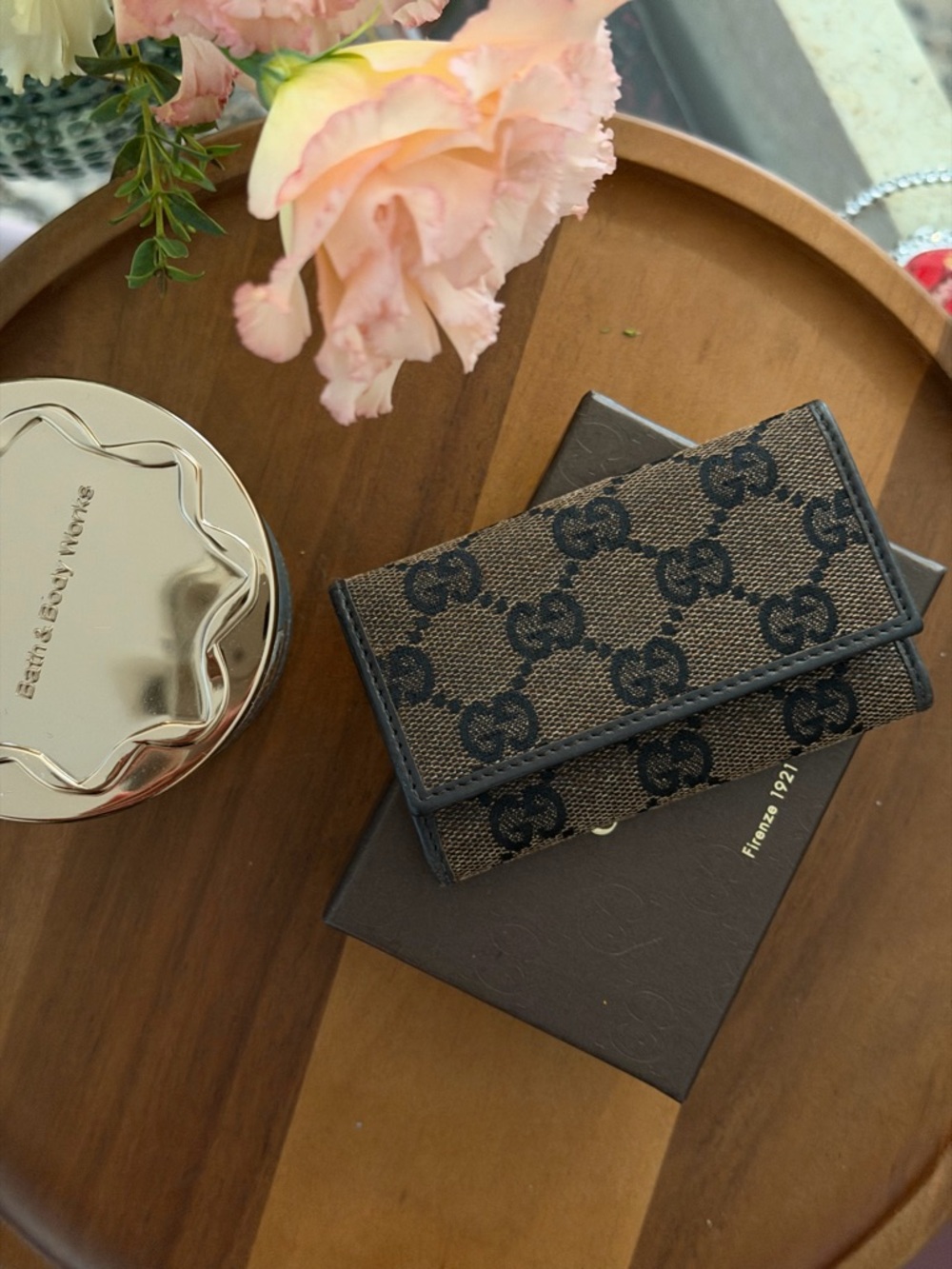 Gucci Brown and Black GG Canvas Key & Card Holder